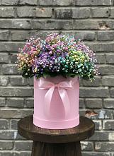 Цветочная композиция из Гипсофила и Розы в шляпной коробке в Красной Горке