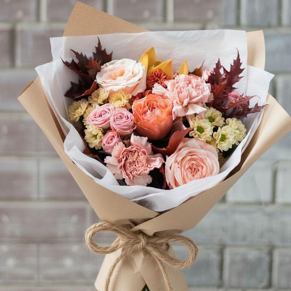 Букет цветов из: Гвоздики, Хризантемы и Розы в Красной Горке