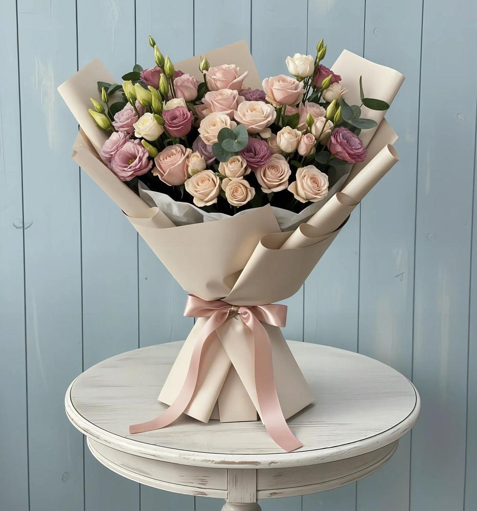 Букет цветов из: Розы и Лизиантусы в Красной Горке