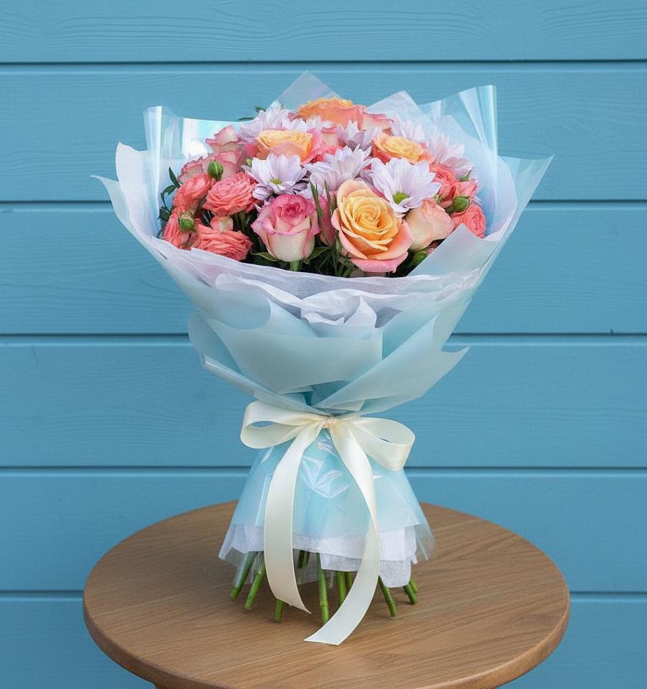 Букет цветов из: Хризантемы и Розы в Красной Горке