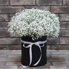Цветочная композиция из Гипсофила в шляпной коробке в Красной Горке
